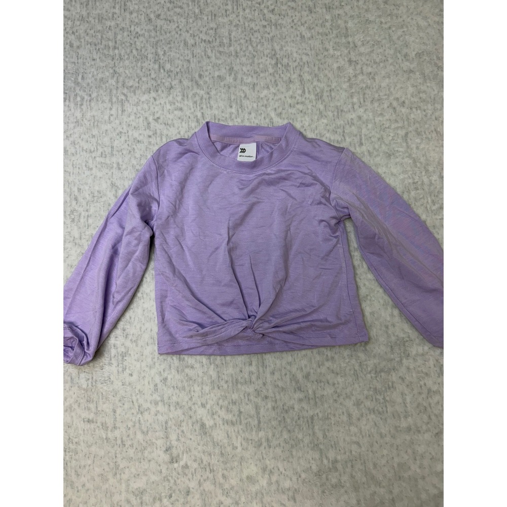 All in Motion Kids Girls Purple Long Sleeve Front Tie Knot Active Top Sz XS 4/5
